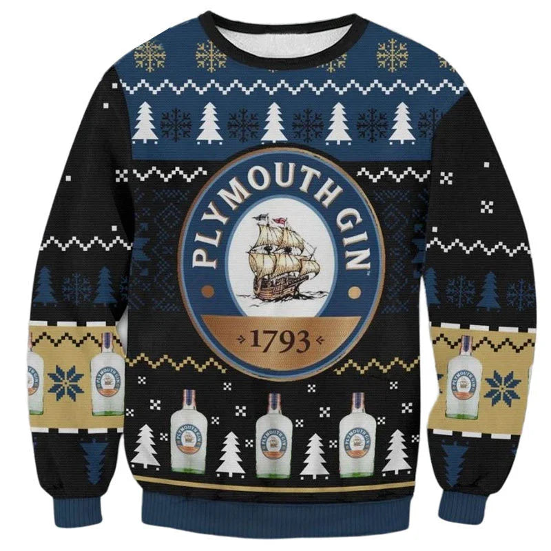 Unisex Plymouth Gin 3D Ugly Christmas Sweater For Men & Women Christmas Gift Sweater BH1163 - WeCustomit