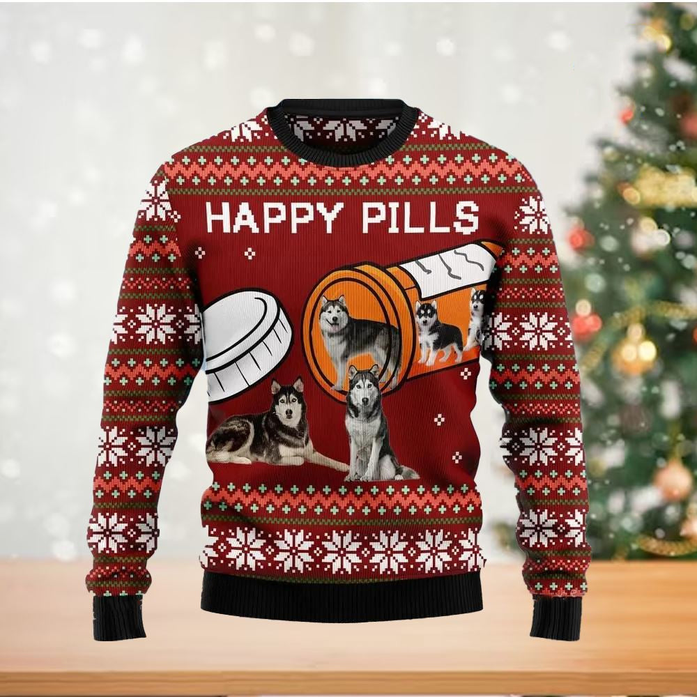 Merry Christmas Dog Happy Pills Ugly Christmas Sweater For Men & Women Christmas Gift Sweater US2868 - WeCustomit