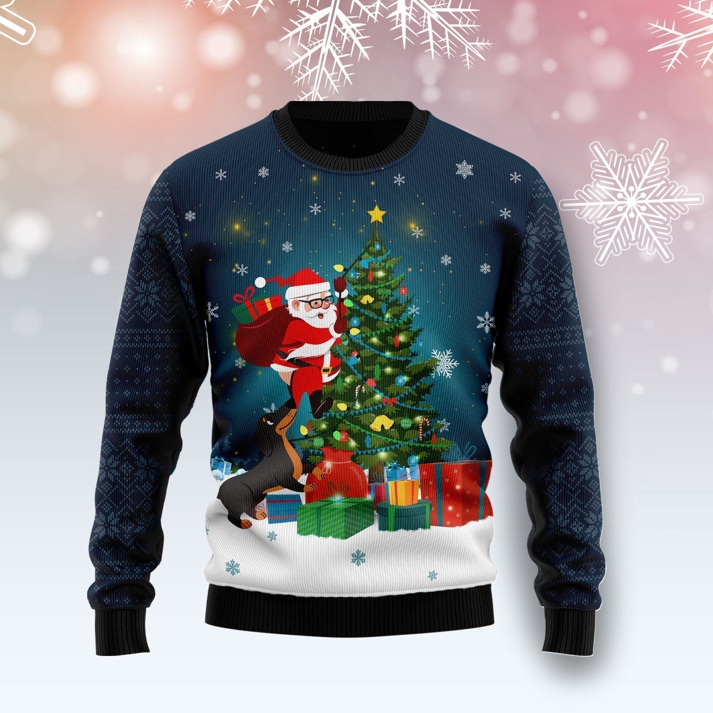 Dog and A Santa Claus In The Night Ugly Christmas Sweater For Men & Women Christmas Gift Sweater US1695 - WeCustomit