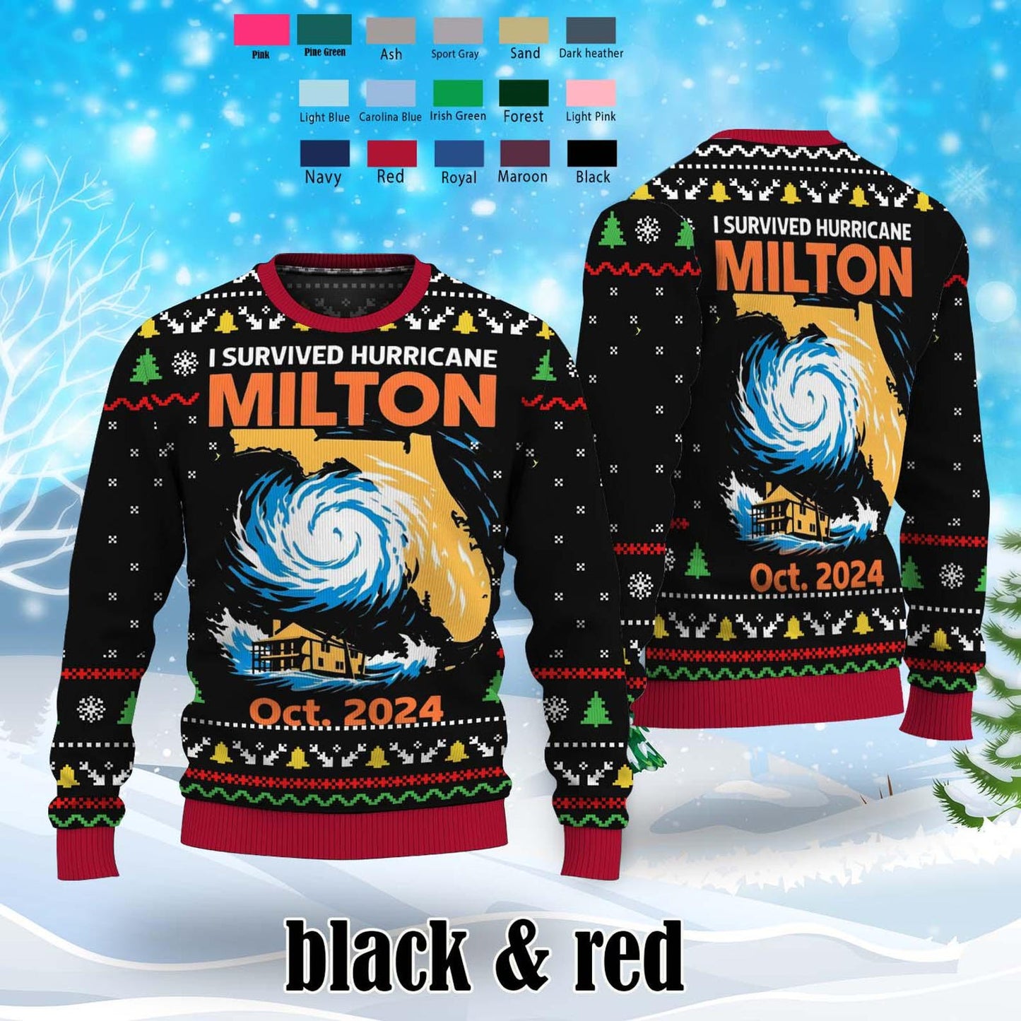 Hurricane Milton Sweater, I Survived Hurricane Milton 2024 Ugly Sweater, Pray for Florida Sweater Christmas, Ugly Sweater Christmas - WeCustomit