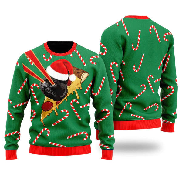 Pizza Cat With Laser Eyes Christmas Special Holiday Ugly Christmas Sweater For Men & Women Christmas Gift Sweater US1349 - WeCustomit