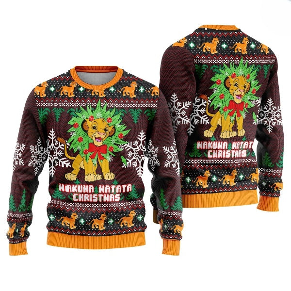 The Lion King Ugly Sweater, Simba Lion King Ugly Christmas Sweatshirt, Hakuna Matata Christmas Sweater, Christmas Vacation - WeCustomit