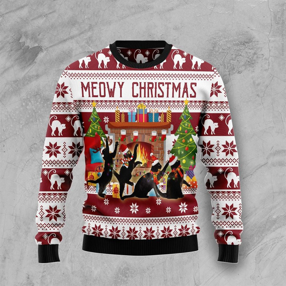 Black Cat Dancing Ugly Christmas Sweater For Men & Women Christmas Gift Sweater US3004 - WeCustomit