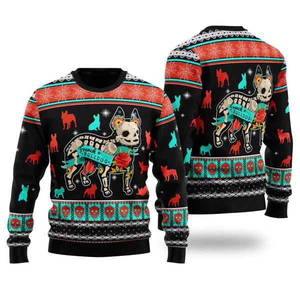 Halloween Skeleton French Bulldog Ugly Christmas Sweater For Men & Women Christmas Gift Sweater US1042 - WeCustomit
