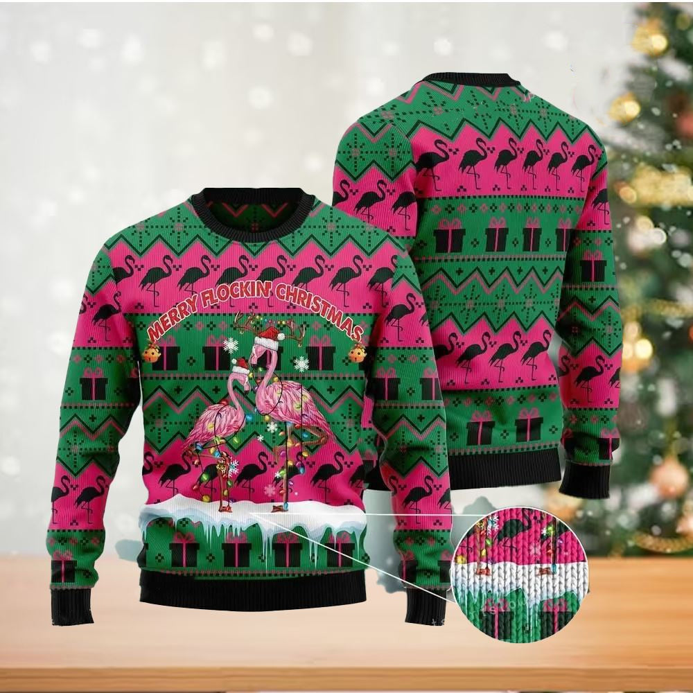 Merry Flocking Christmas Flamingo Ugly Christmas Sweater For Men & Women Christmas Gift Sweater US2874 - WeCustomit