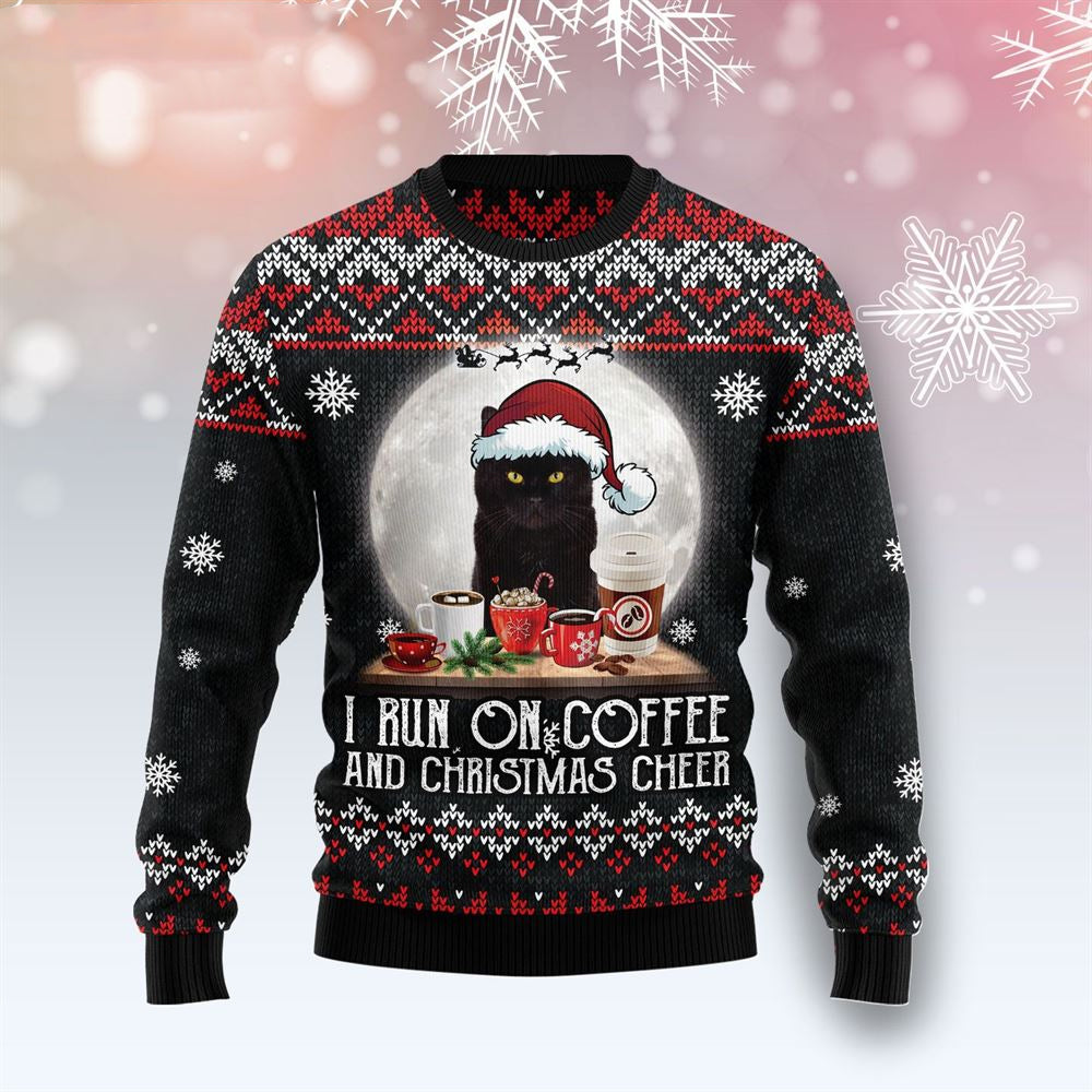 Black Cat Run On Coffee Ugly Christmas Sweater For Men & Women Christmas Gift Sweater US3436 - WeCustomit