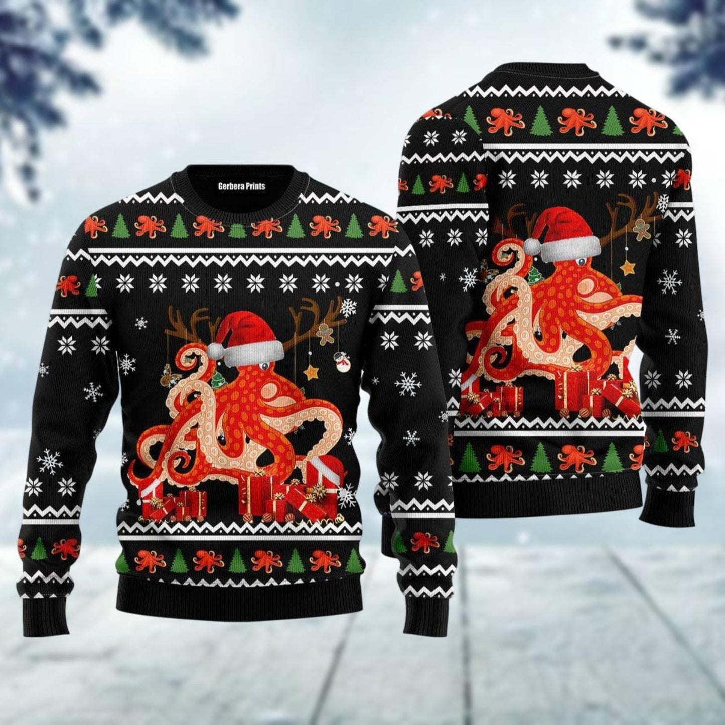 Christmas Octopus Ugly Sweater, Red Octopus Xmas Sweater, Ocean Animal Holiday Sweater, Sea Lover Ugly Sweatshirt, Christmas Gift - WeCustomit