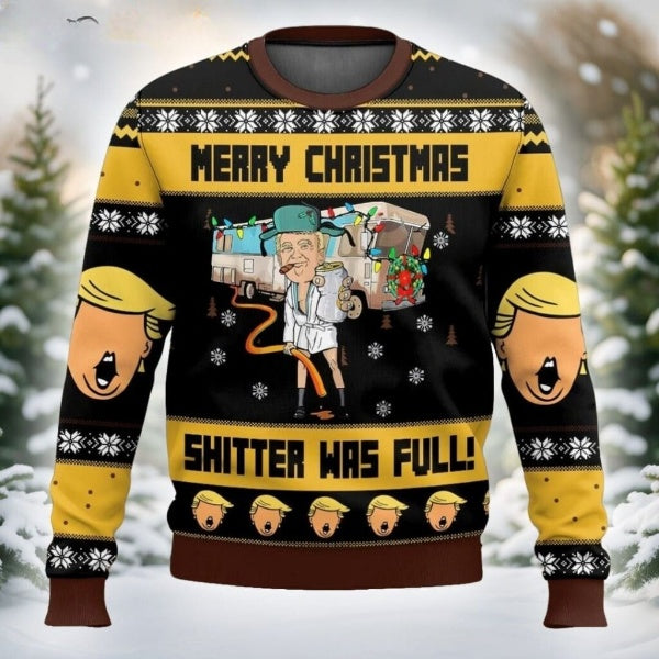 Donald Trump Vacations Merry Christmas Shitter Was Full Ugly Christmas Sweater DL025 - WeCustomit