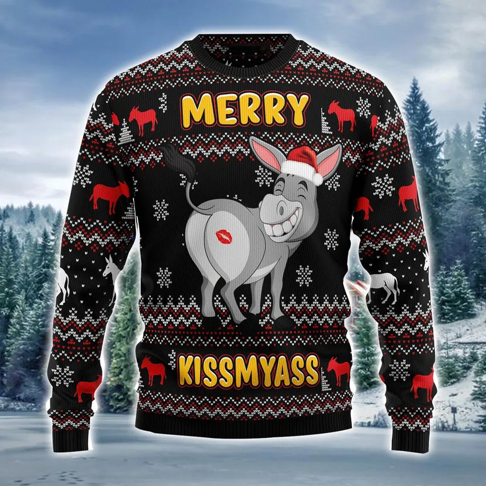 Donkeys Merry Kissmyass Ugly Christmas Sweater For Men & Women Christmas Gift Sweater US3820 - WeCustomit