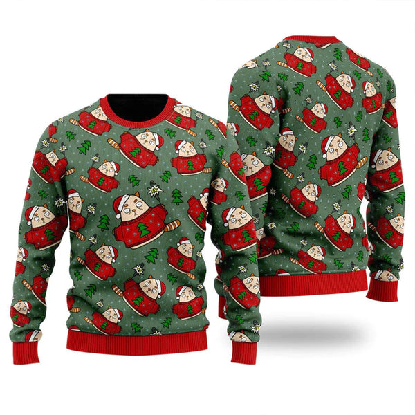 Scaredy Cat Light Up Xmas Pattern Ugly Christmas Sweater For Men & Women Christmas Gift Sweater US3792 - WeCustomit