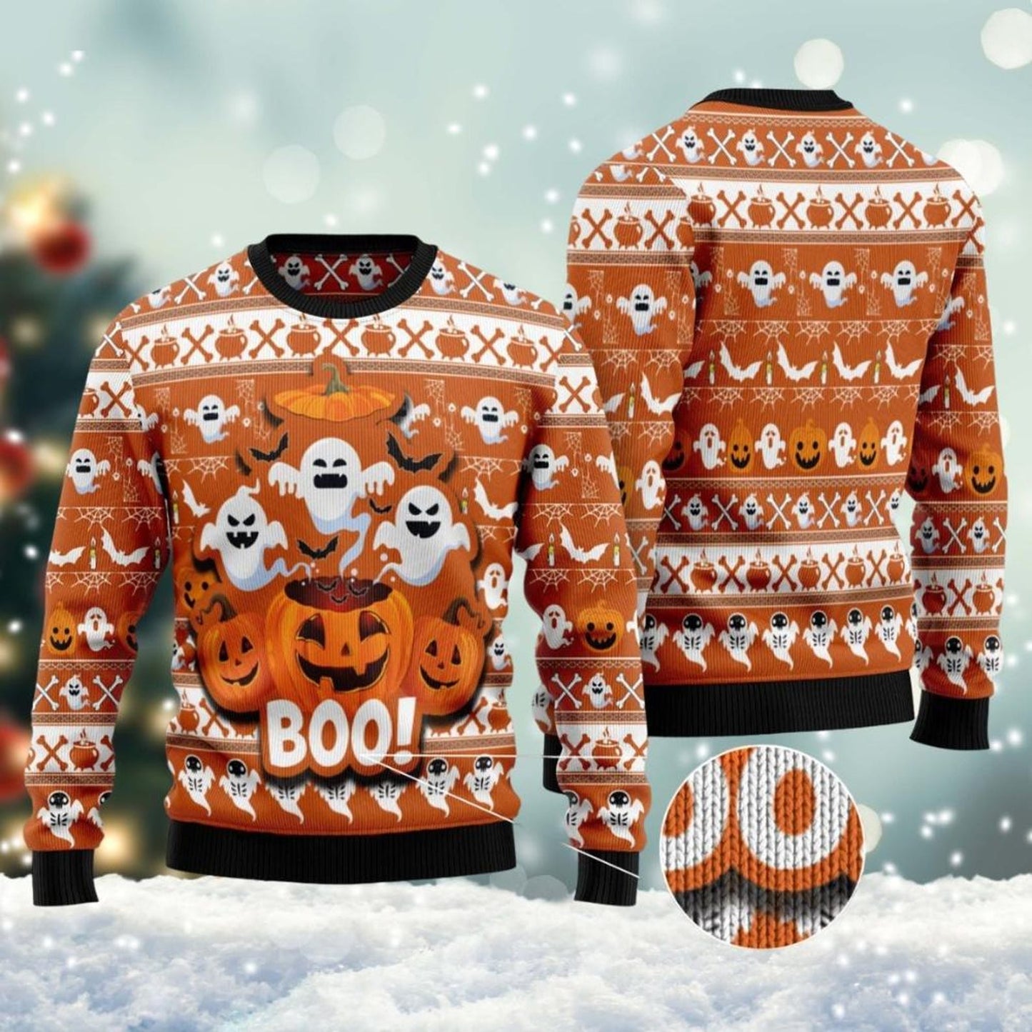 Halloween Boo Ugly Sweater, Cute Ghost Holiday Sweatshirt, Pumpkin Ugly Xmas Sweater, Halloween Party Shirt, Gift For Him - WeCustomit