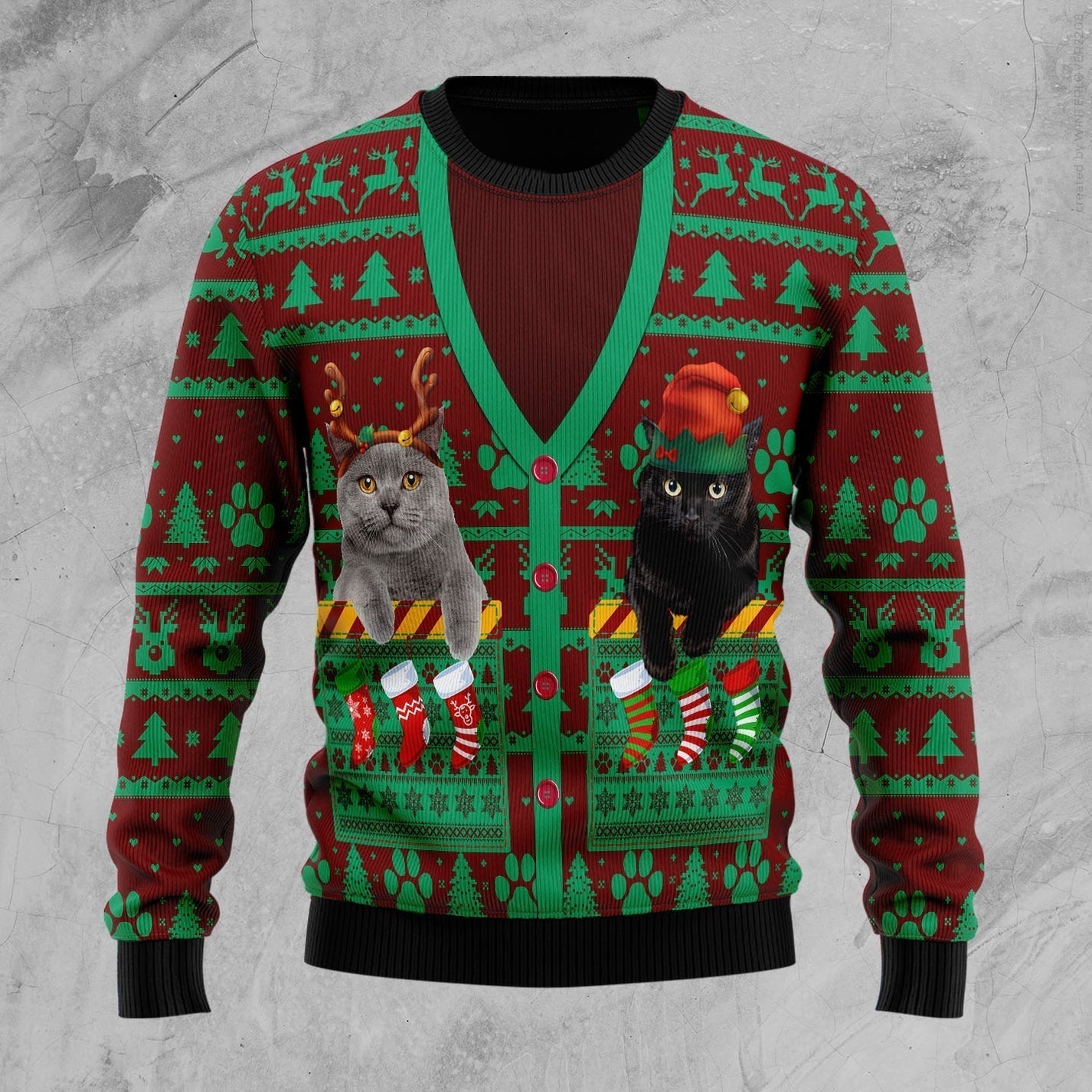 Cat Pocket Xmas Ugly Christmas Sweater For Men & Women Christmas Gift Sweater US3403 - WeCustomit