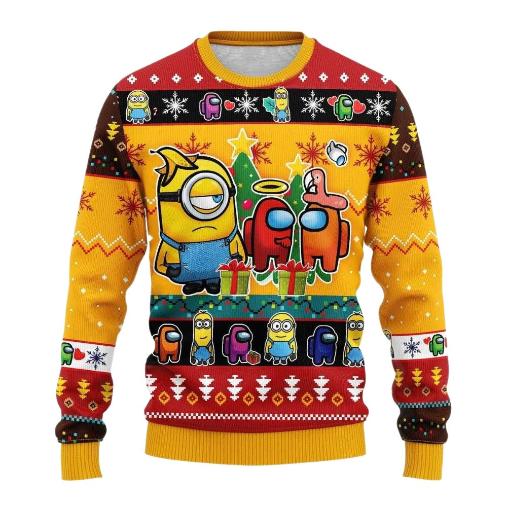 Cute Minion And Among Us Ugly Christmas Sweater For Men & Women Christmas Gift Sweater US4062 - WeCustomit