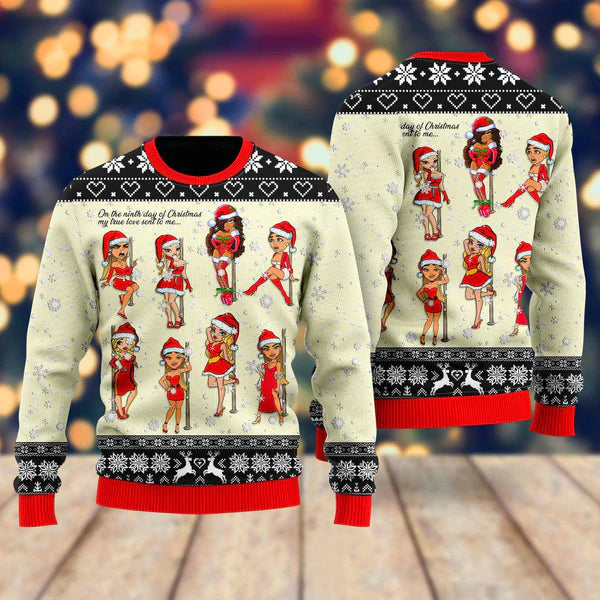 Nine Sweet Santa Ladies Dancing Ugly Christmas Sweater For Men & Women Christmas Gift Sweater US1223 - WeCustomit