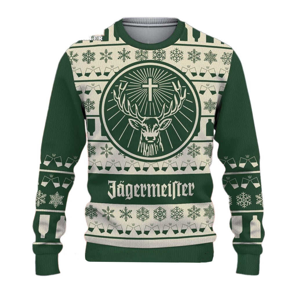 Unisex Jagermeister Green 3D Ugly Christmas Sweater For Men & Women Christmas Gift Sweater BH1321 - WeCustomit