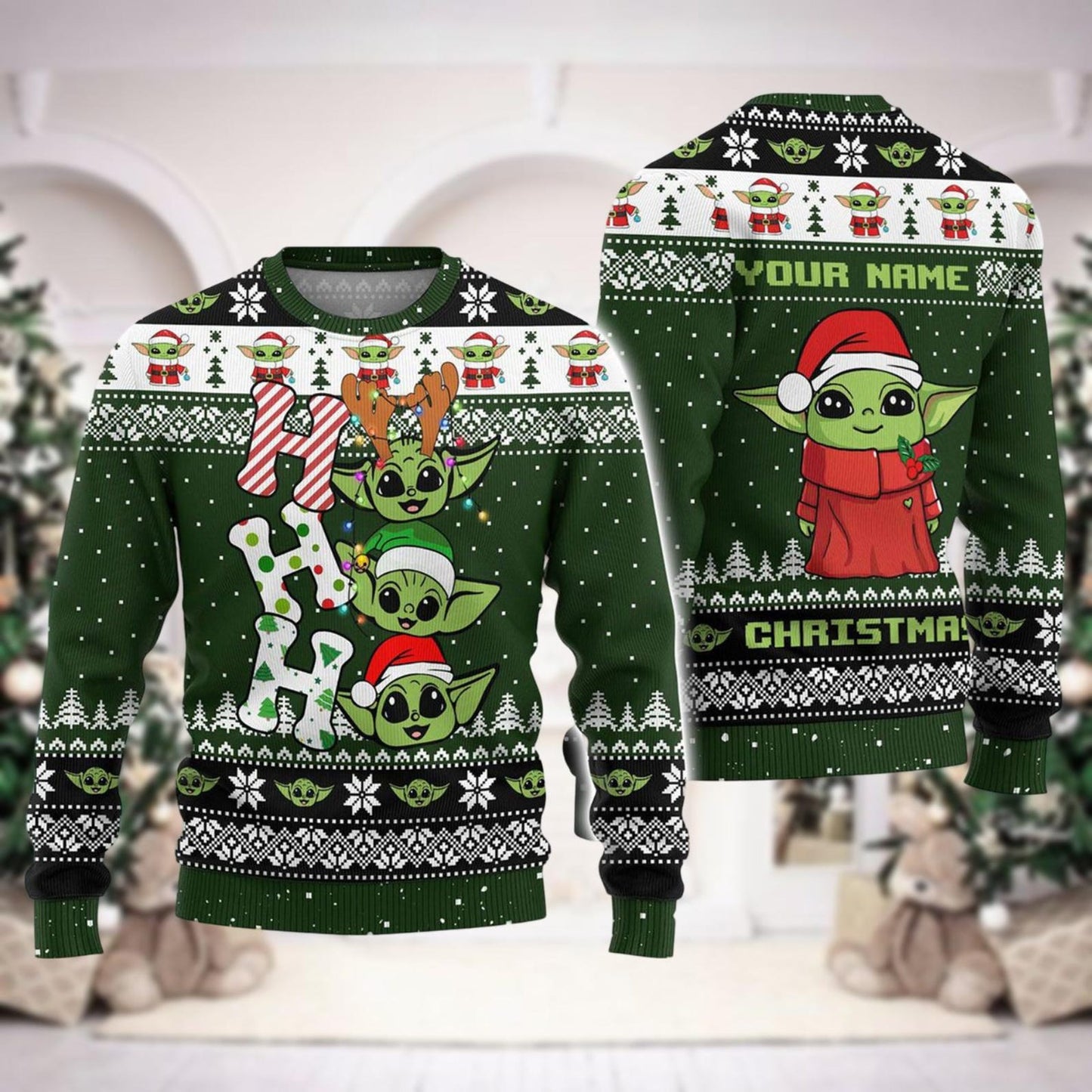 Christmas Personalized Baby Yoda Ugly Sweater, Disney Star Wars Ho Ho Ho Shirt, Grogu Baby Yoda Xmas Tee, Magic Kingdom Gift For Fan - WeCustomit