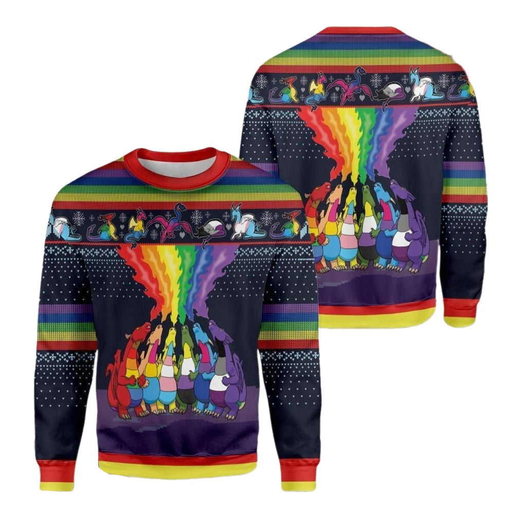 Dragon Colorful Ugly Christmas Sweater For Men & Women Christmas Gift Sweater US4049 - WeCustomit