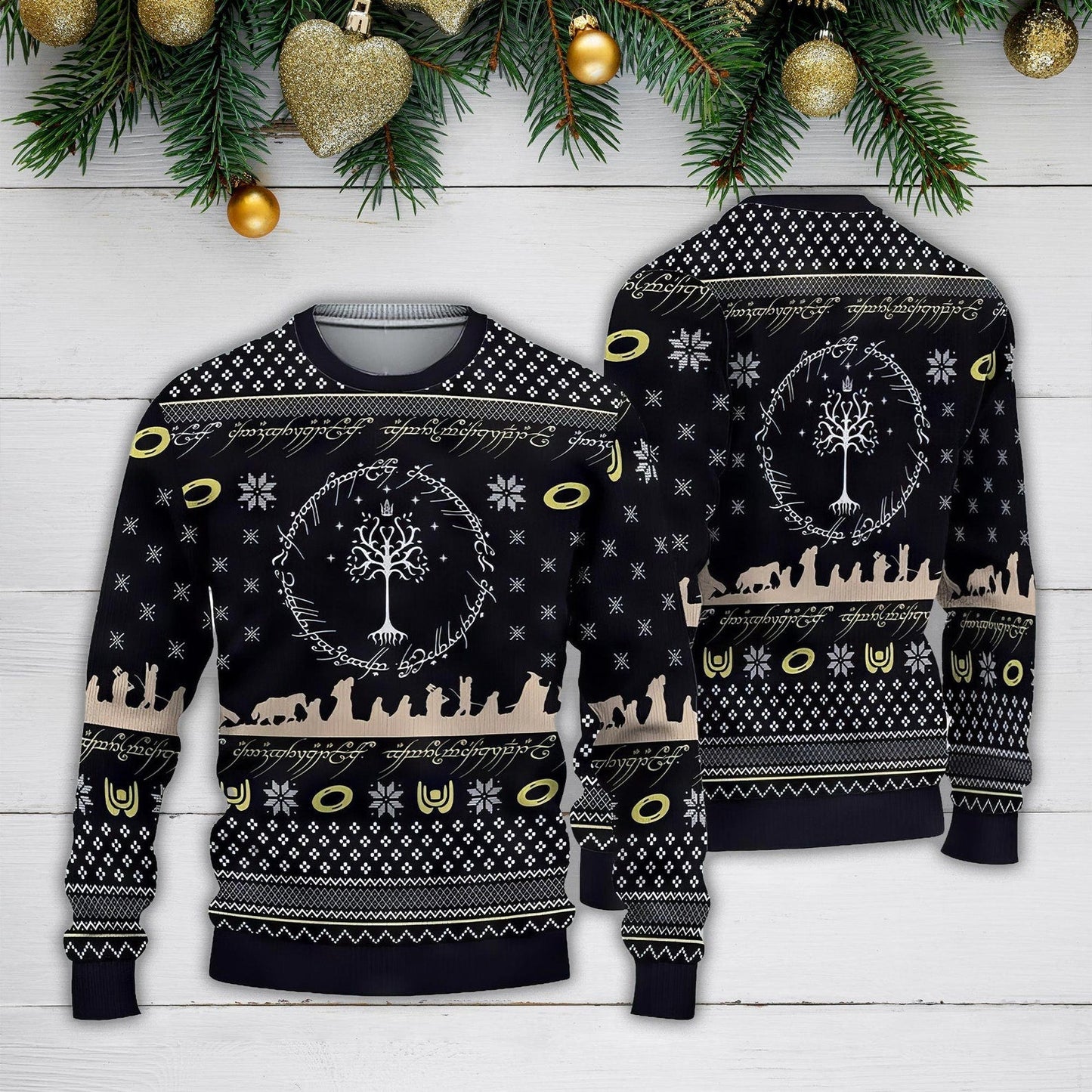 Lord Of The Rings Elvish Circle Ugly Christmas Sweater, LOR Ugly Sweater, Christmas Gift, Xmas Sweater - WeCustomit