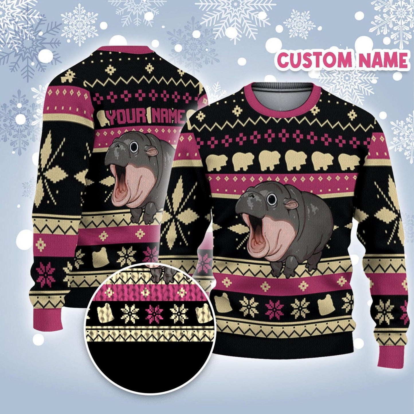 Personalize Christmas Funy Moo Deng Awesome Syle Pink Moo Deng Xmas,funny moo deng Ugly Sweater, Moo deng memes Chrismas Birthday gift - WeCustomit