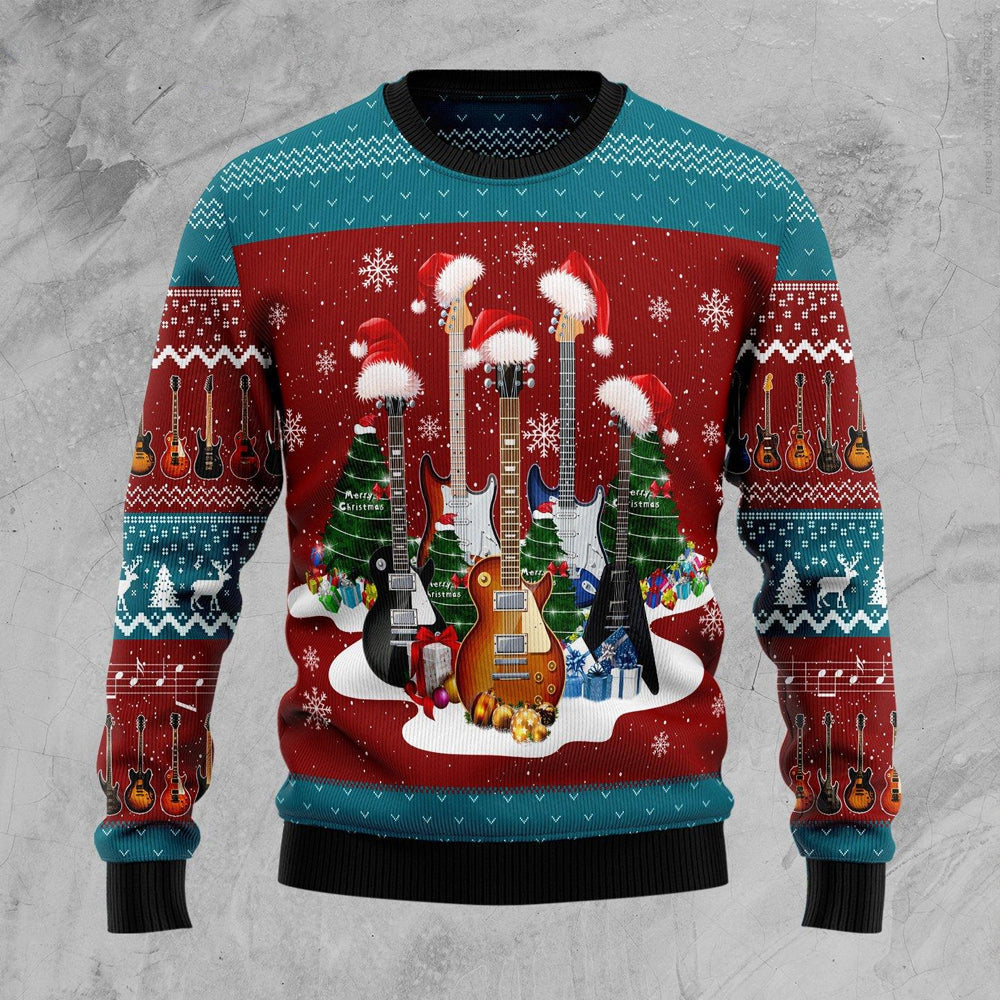 Guitar Christmas And Santa Hat Guitar Lover Ugly Christmas Sweater For Men & Women Christmas Gift Sweater US2732 - WeCustomit