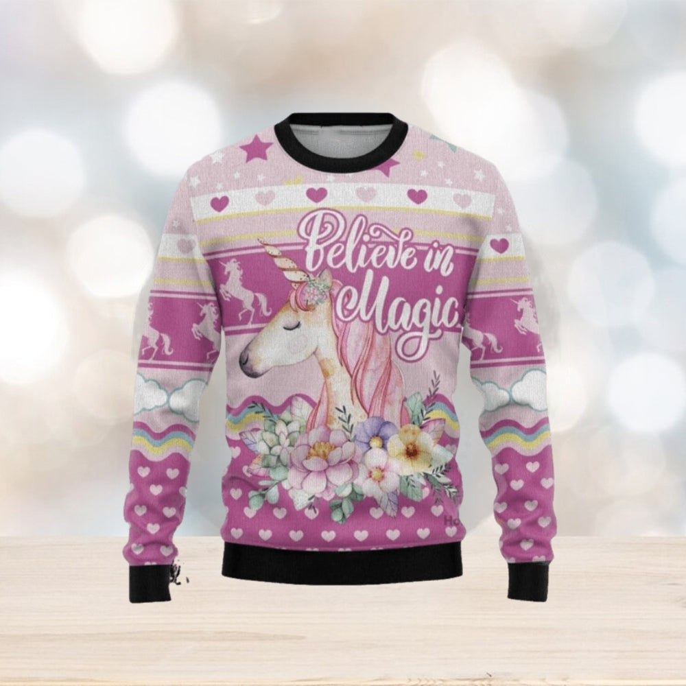 Animal Unicorn Believe In Magic Ugly Christmas Sweater For Men & Women Christmas Gift Sweater US3446 - WeCustomit