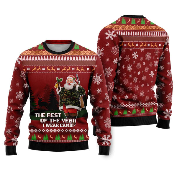 Deer Hunter And Santa Claus Ugly Christmas Sweater For Men & Women Christmas Gift Sweater US2284 - WeCustomit
