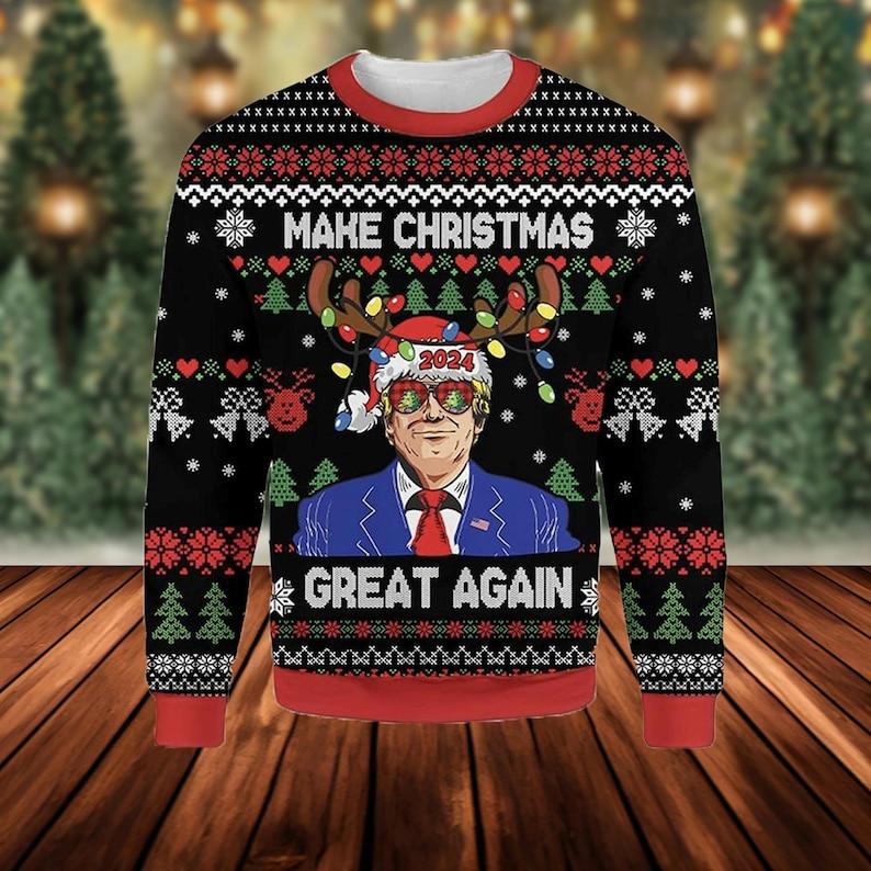 Trump Santa Hat Make Christmas Great Again US Election Ugly Sweater DL028 - WeCustomit
