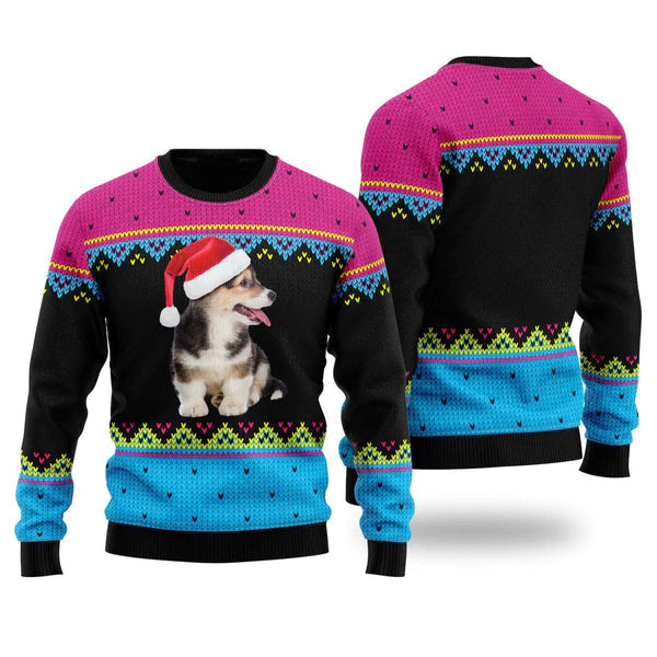 Dog On Red Christmas Hat Pattern Ugly Christmas Sweater For Men & Women Christmas Gift Sweater US1435 - WeCustomit