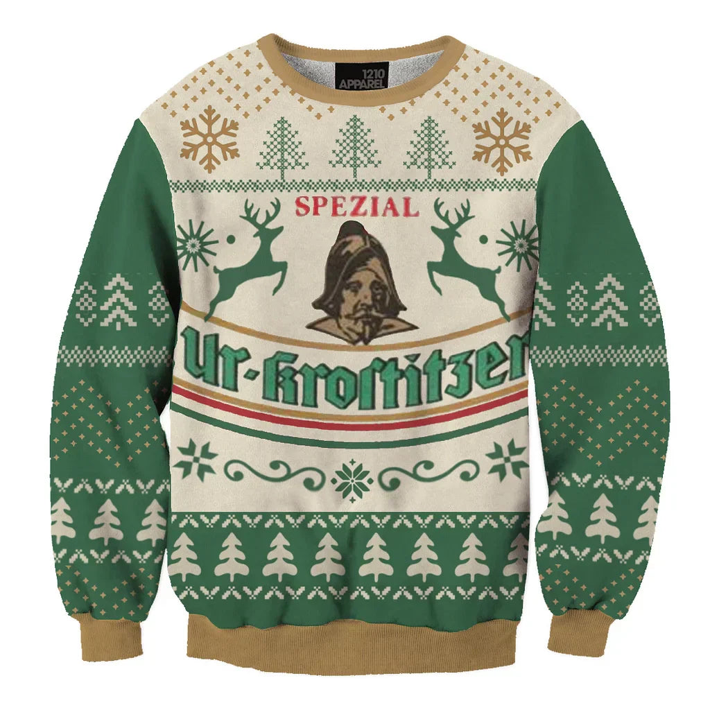 Unisex Vintage Ur-Krostitzer Premium Pilsner 3D Ugly Christmas Sweater For Men & Women Christmas Gift Sweater BH1267 - WeCustomit