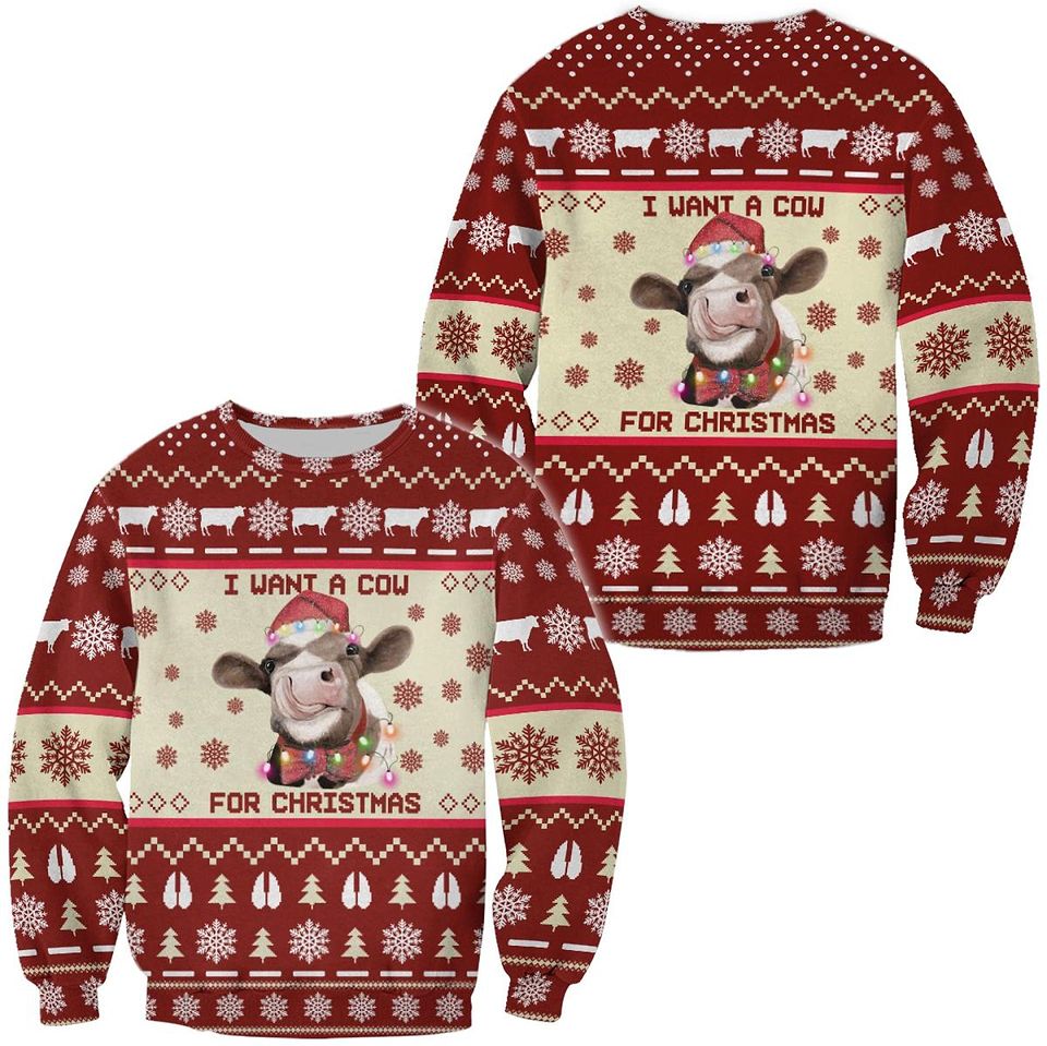 Christmas Cow Ugly Christmas Sweater For Men & Women Christmas Gift Sweater PT963 - WeCustomit