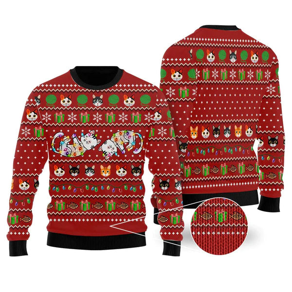 Cat Light Ugly Christmas Sweater For Men & Women Christmas Gift Sweater US1762 - WeCustomit