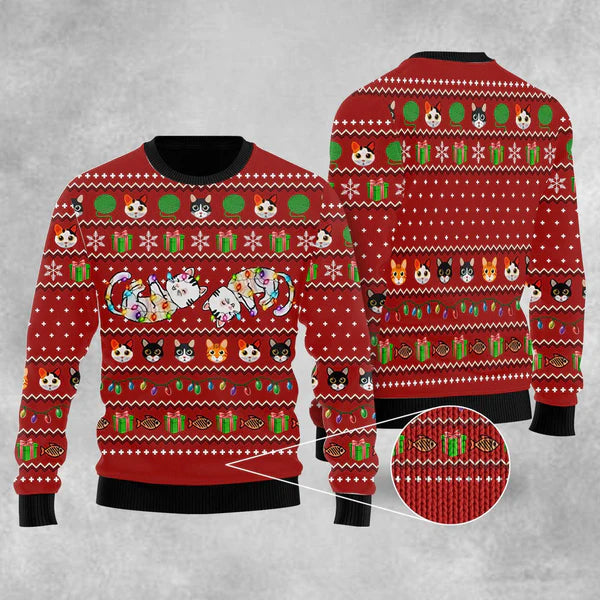 Cat Light Ugly Christmas Sweater For Men & Women Christmas Gift Sweater US1762 - WeCustomit
