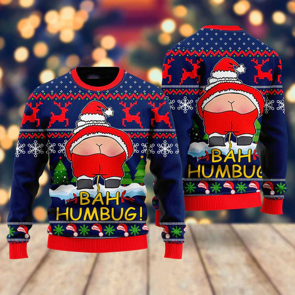 Santa Funny Bah Humbug Ugly Christmas Sweater For Men & Women Christmas Gift Sweater US2298 - WeCustomit