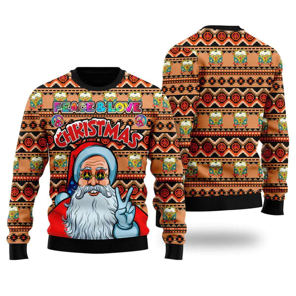 Hippie Santa Claus Peace And Love Ugly Christmas Sweater For Men & Women Christmas Gift Sweater US1967 - WeCustomit