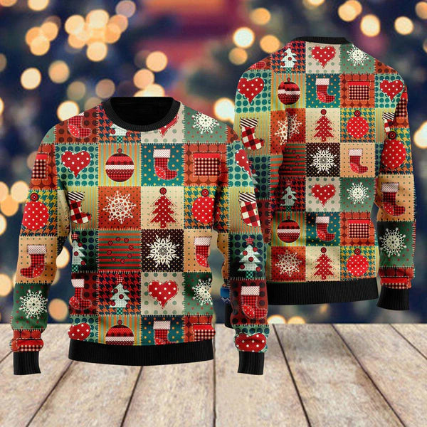 Vintage Christmas Patchwork Ugly Christmas Sweater For Men & Women Christmas Gift Sweater US1368 - WeCustomit