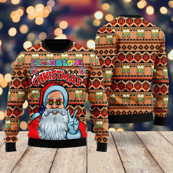 Hippie Santa Claus Peace And Love Ugly Christmas Sweater For Men & Women Christmas Gift Sweater US1967 - WeCustomit