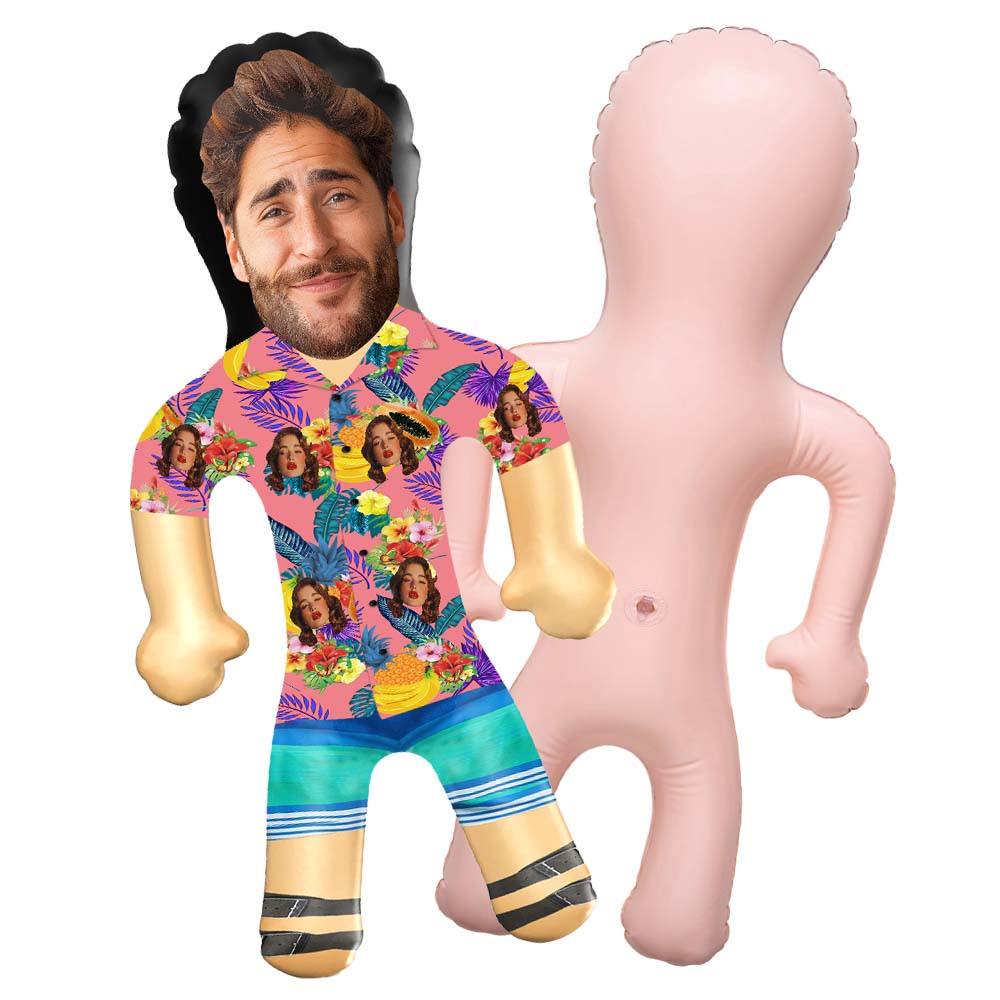Personalized Blow Up Dolls Hawaiian Shirt Flowers and Fruits Funny Inflatable Man Printed Face for Party Favors