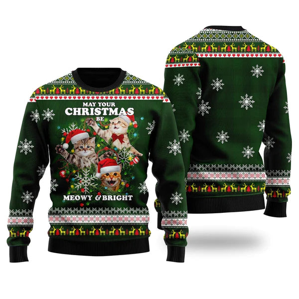 Cats Light Tree Xmas Ugly Christmas Sweater For Men & Women Christmas Gift Sweater US1766 - WeCustomit