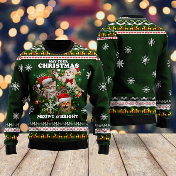 Cats Light Tree Xmas Ugly Christmas Sweater For Men & Women Christmas Gift Sweater US1766 - WeCustomit