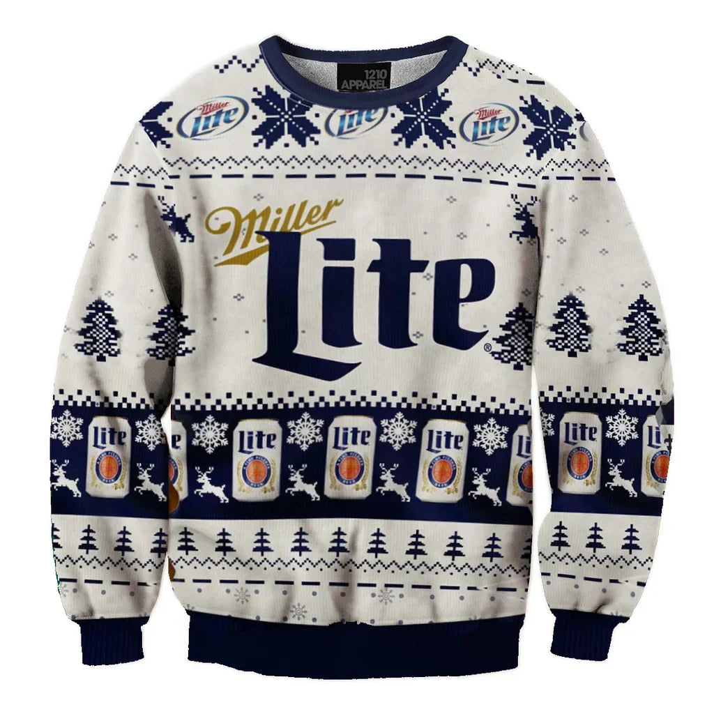 Unisex Miller Lite Fun 3D Ugly Christmas Sweater For Men & Women Christmas Gift Sweater BH1271 - WeCustomit