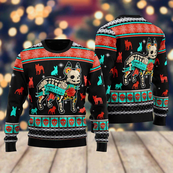 Halloween Skeleton French Bulldog Ugly Christmas Sweater For Men & Women Christmas Gift Sweater US1042 - WeCustomit