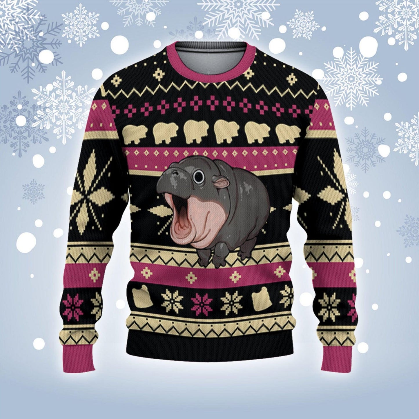 Personalize Christmas Funy Moo Deng Awesome Syle Pink Moo Deng Xmas,funny moo deng Ugly Sweater, Moo deng memes Chrismas Birthday gift - WeCustomit