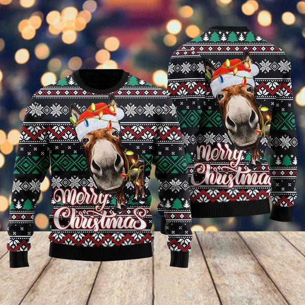 Donkey Merry Christmas Ugly Christmas Sweater For Men & Women Christmas Gift Sweater US1144 - WeCustomit