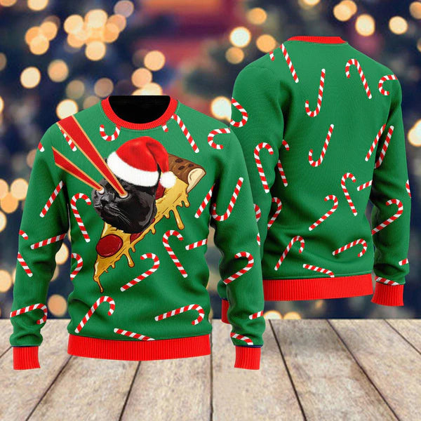 Pizza Cat With Laser Eyes Christmas Special Holiday Ugly Christmas Sweater For Men & Women Christmas Gift Sweater US1349 - WeCustomit