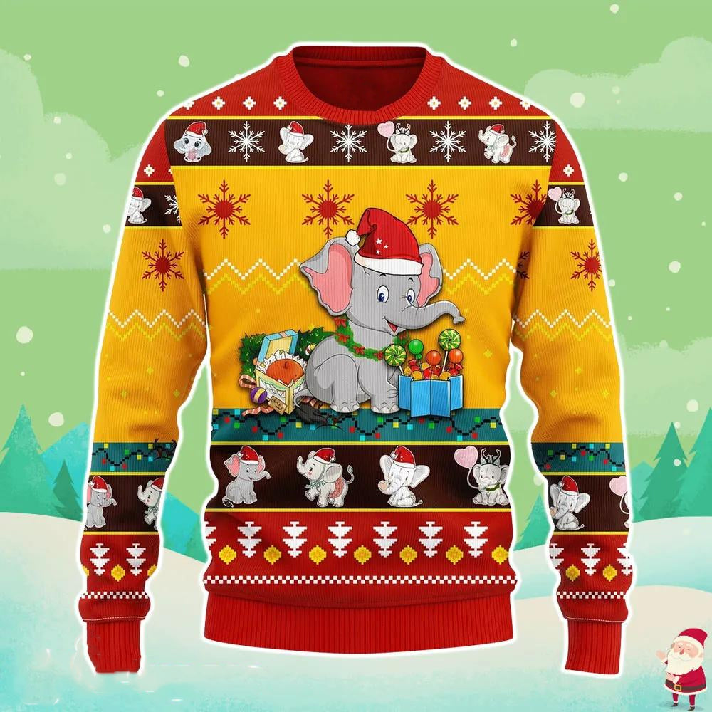 Baby Elephant Christmas Ugly Christmas Sweater For Men & Women Christmas Gift Sweater US2714 - WeCustomit