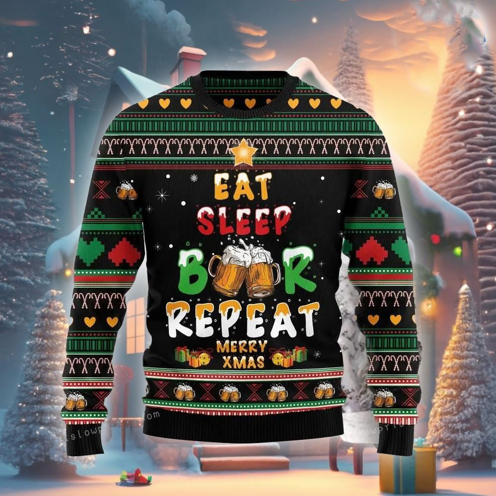Eat Sleep Beer Ugly Christmas Sweater For Men & Women Christmas Gift Sweater US2727 - WeCustomit