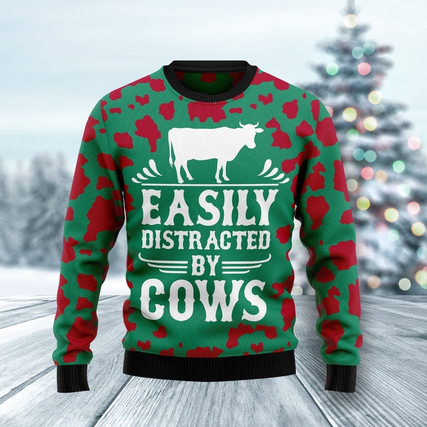 Easily Distracted By Cows Ugly Christmas Sweater For Men & Women Christmas Gift Sweater US3507 - WeCustomit
