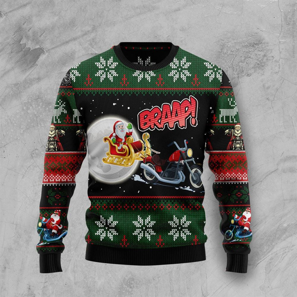 Biker Santa Xmas Ugly Christmas Sweater For Men & Women Christmas Gift Sweater US3005 - WeCustomit