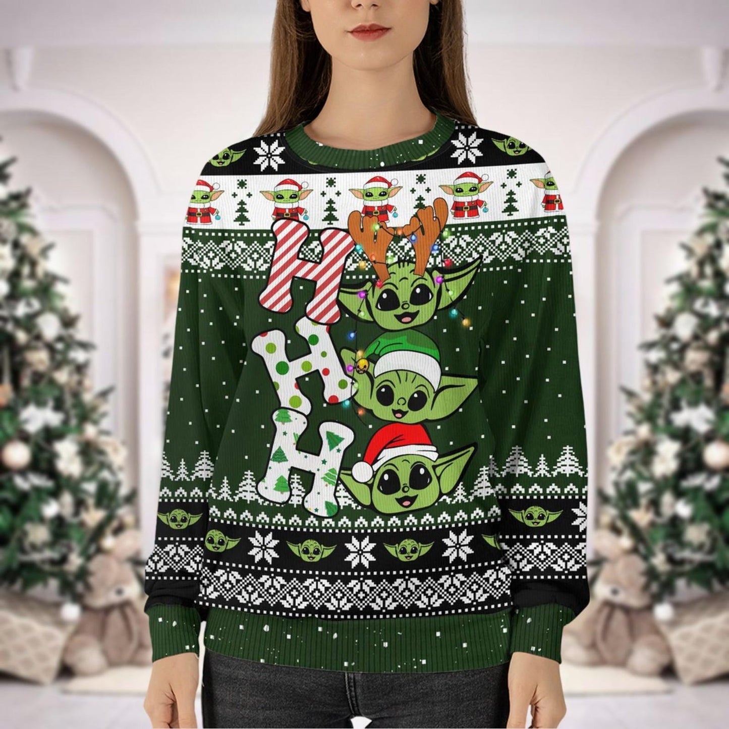 Christmas Personalized Baby Yoda Ugly Sweater, Disney Star Wars Ho Ho Ho Shirt, Grogu Baby Yoda Xmas Tee, Magic Kingdom Gift For Fan - WeCustomit