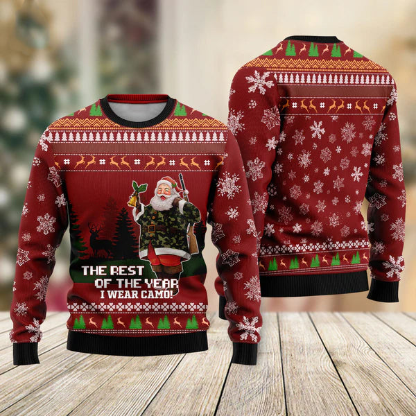 Deer Hunter And Santa Claus Ugly Christmas Sweater For Men & Women Christmas Gift Sweater US2284 - WeCustomit